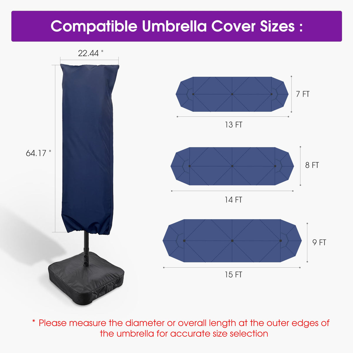 PURPLE LEAF Double-Sided Market Umbrella Covers Rectangular Patio Table Umbrella Cover with Zipper — product view 4