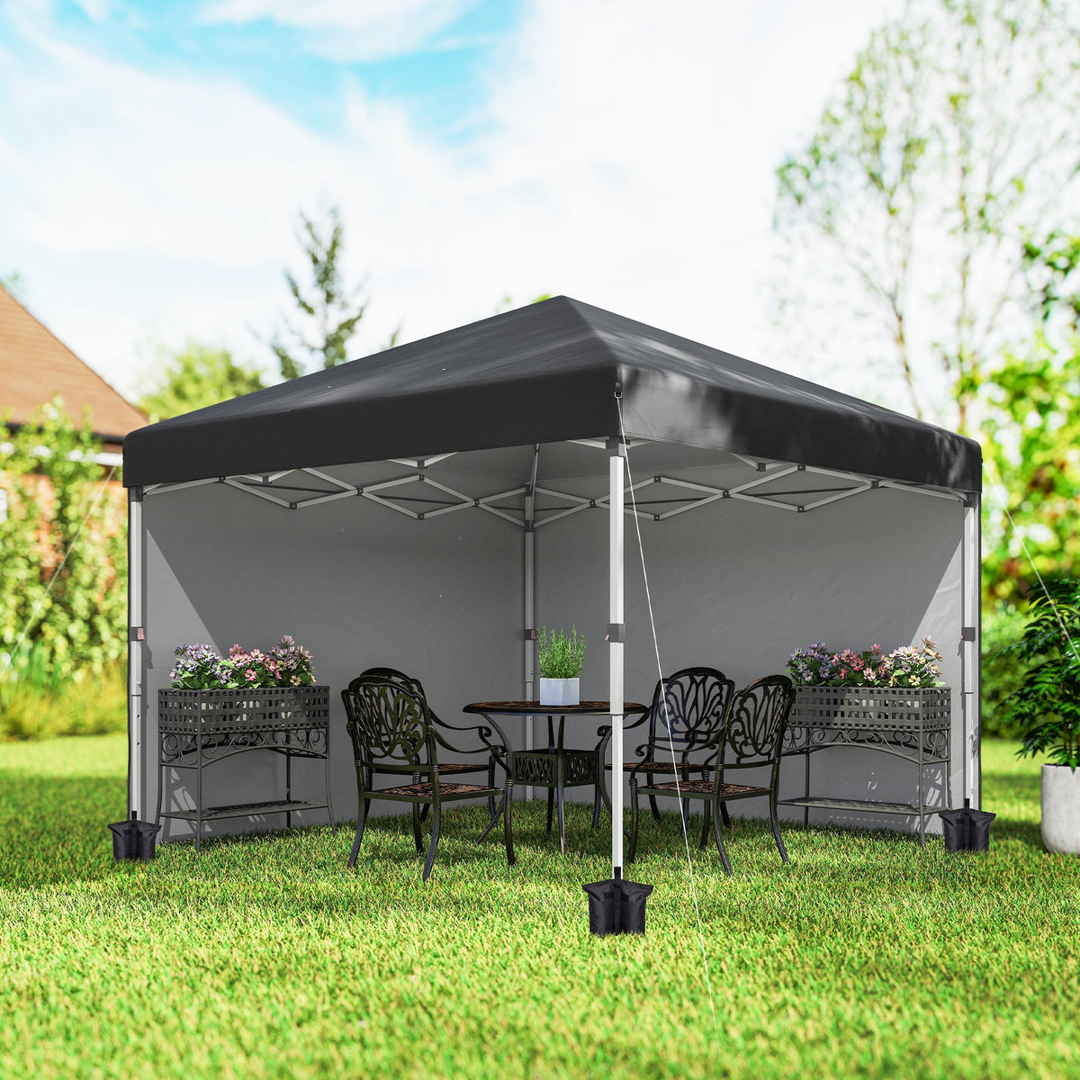 10' x 10' Pop Up Canopy Tent with Sidewalls and Roller Bag, Black — product view 4