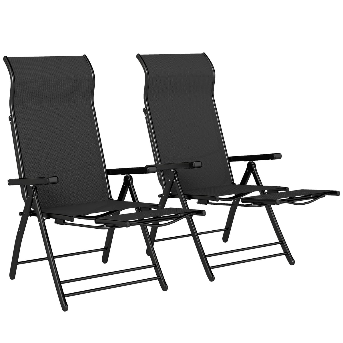 Set of 2 Folding Patio Chairs with Footrest and 5-Position Recline, Black — product view 2