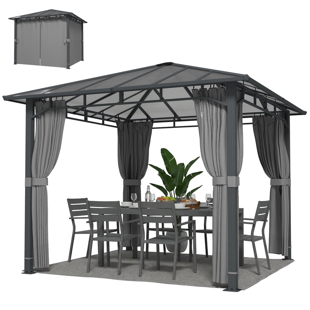 3 x 3 m Hardtop Gazebo with Polycarbonate Roof and Curtains, Tan — product view 2