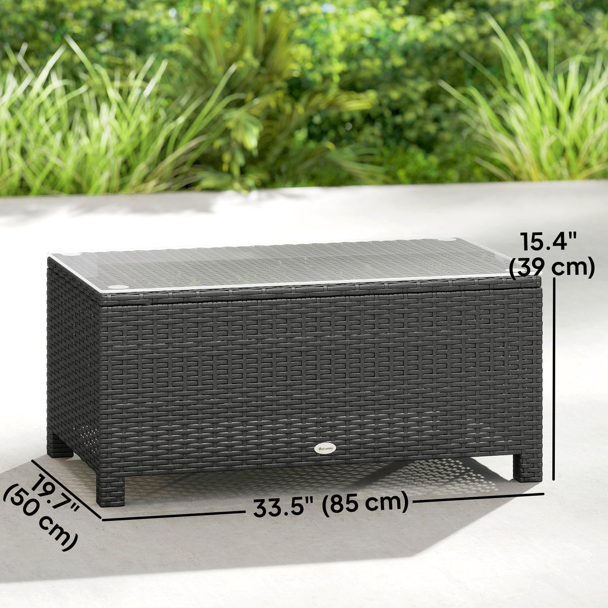 Rattan Coffee Table with Tempered Glass Top, Dark Grey — product view 5