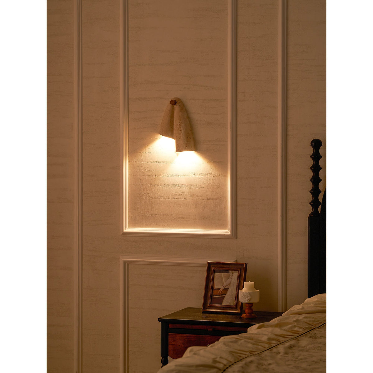 Pearlmont Travertine Wall Lamp Natural Stone LED Warm Light Bedroom Living Room — 4 Plug Options — product view 3