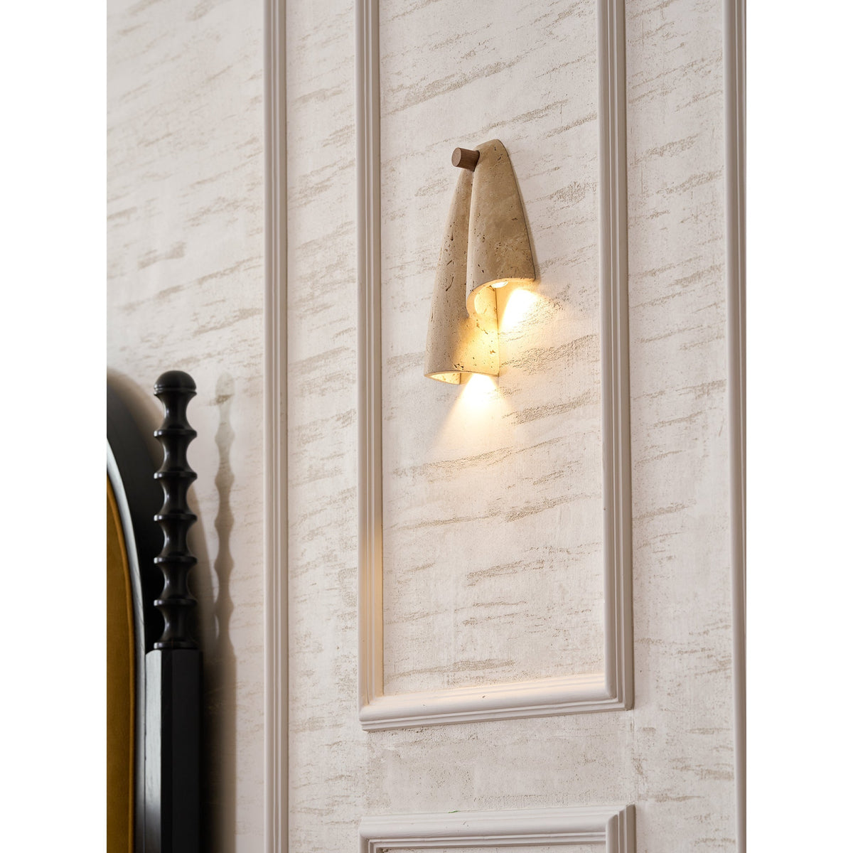 Pearlmont Travertine Wall Lamp Natural Stone LED Warm Light Bedroom Living Room — 4 Plug Options — product view 5