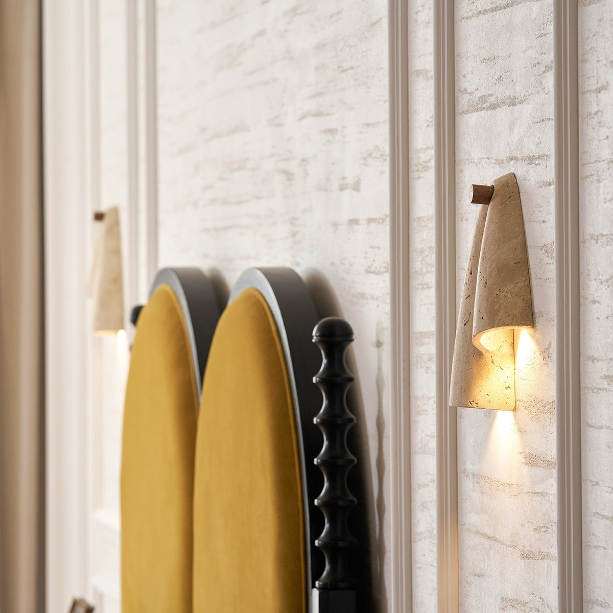 Pearlmont Travertine Wall Lamp Natural Stone LED Warm Light Bedroom Living Room — 4 Plug Options — product view 1