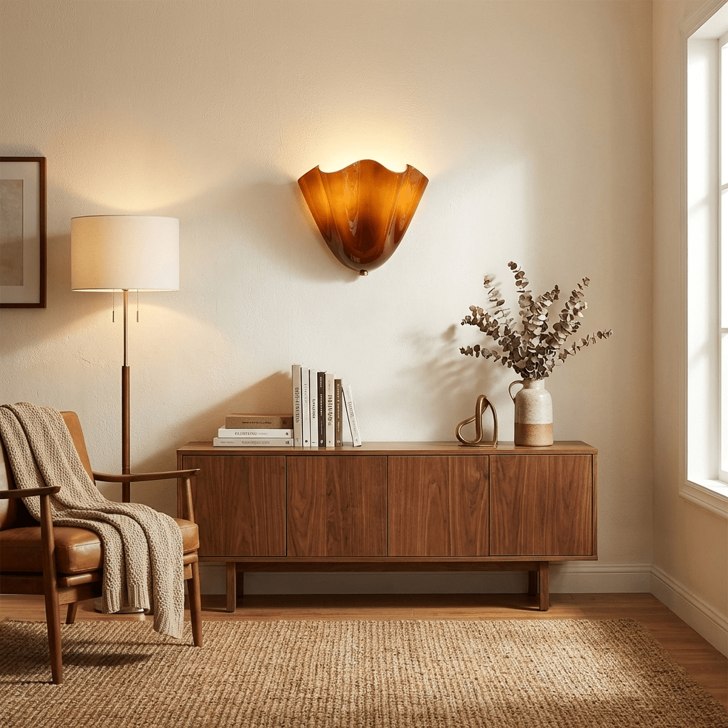 Petalia Glass Wall Sconce Art Deco LED Bedroom Living Room Hallway — Beige Green Brown Amber — product view 7