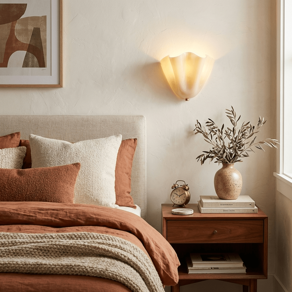 Petalia Glass Wall Sconce Art Deco LED Bedroom Living Room Hallway — Beige Green Brown Amber — product view 6