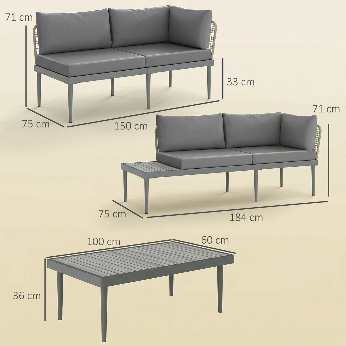 4-Seater L-Shaped Rattan Corner Sofa Set with Acacia Wood Coffee Table, Grey — product view 5