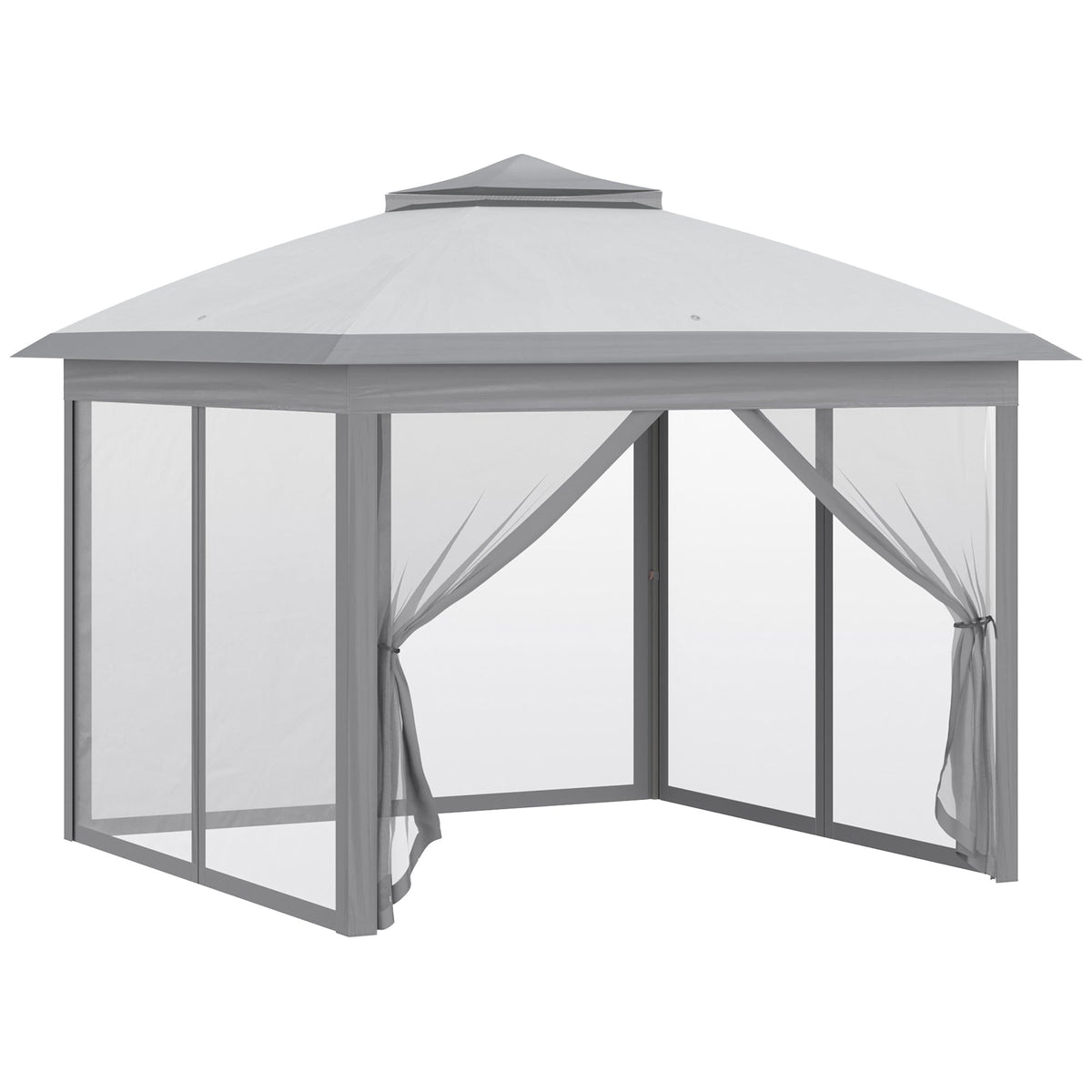 11' x 11' Pop Up Canopy with Double Roof and Mesh Sidewalls, Light Grey — product view 2