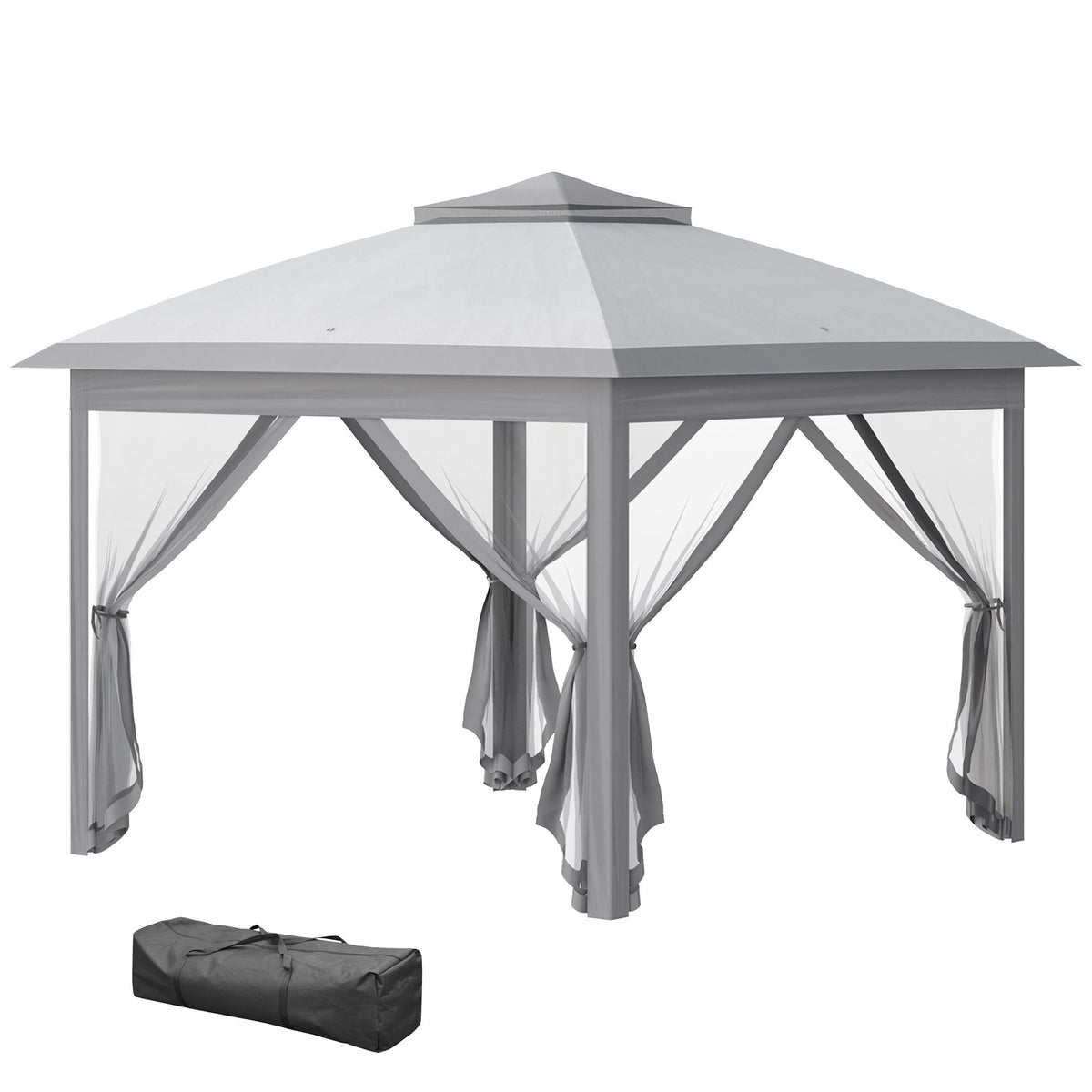 11' x 11' Pop Up Canopy with Double Roof and Mesh Sidewalls, Light Grey — product view 1