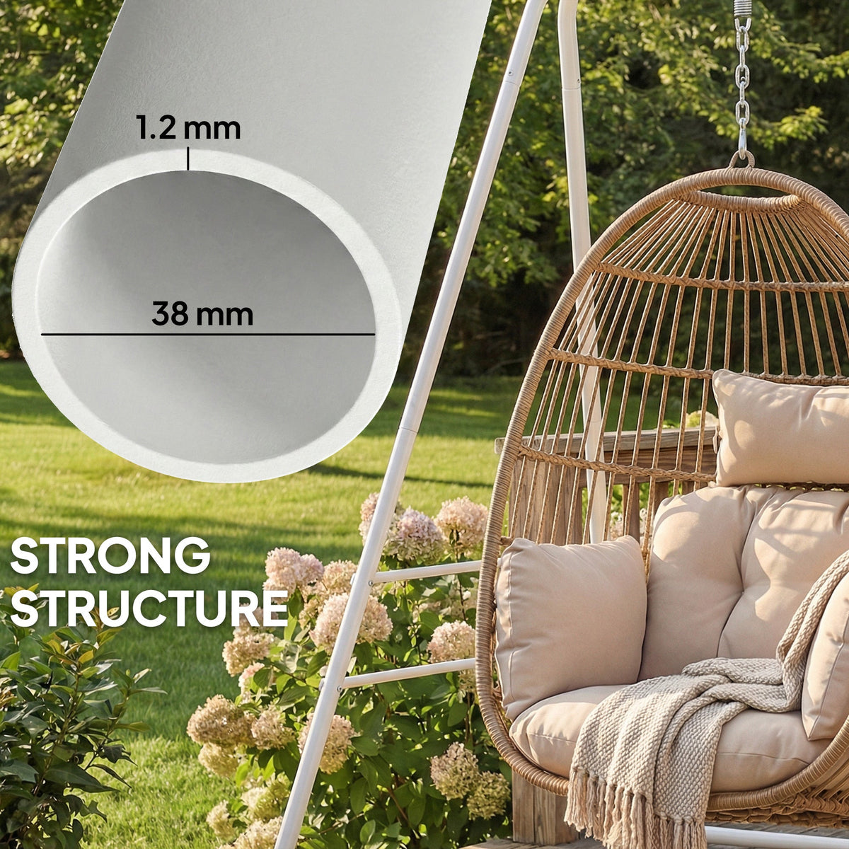 Hammock Chair Stand with Anti-Slip Pads and 2 Carabiners, White — product view 7