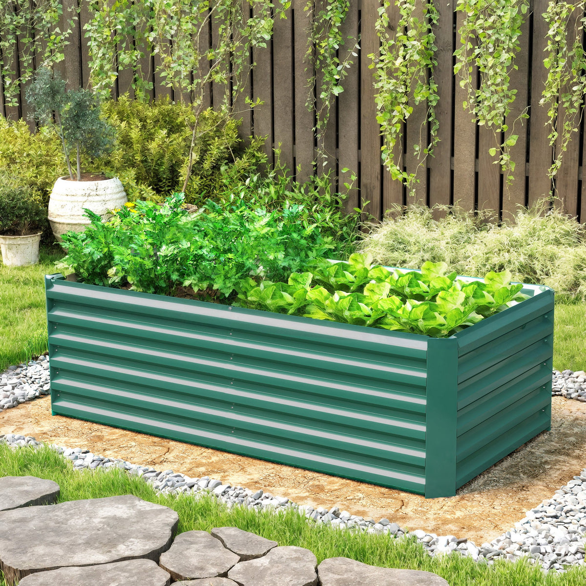 6' x 3' x 2' Galvanized Raised Garden Bed for Vegetables, Dark Green — product view 4