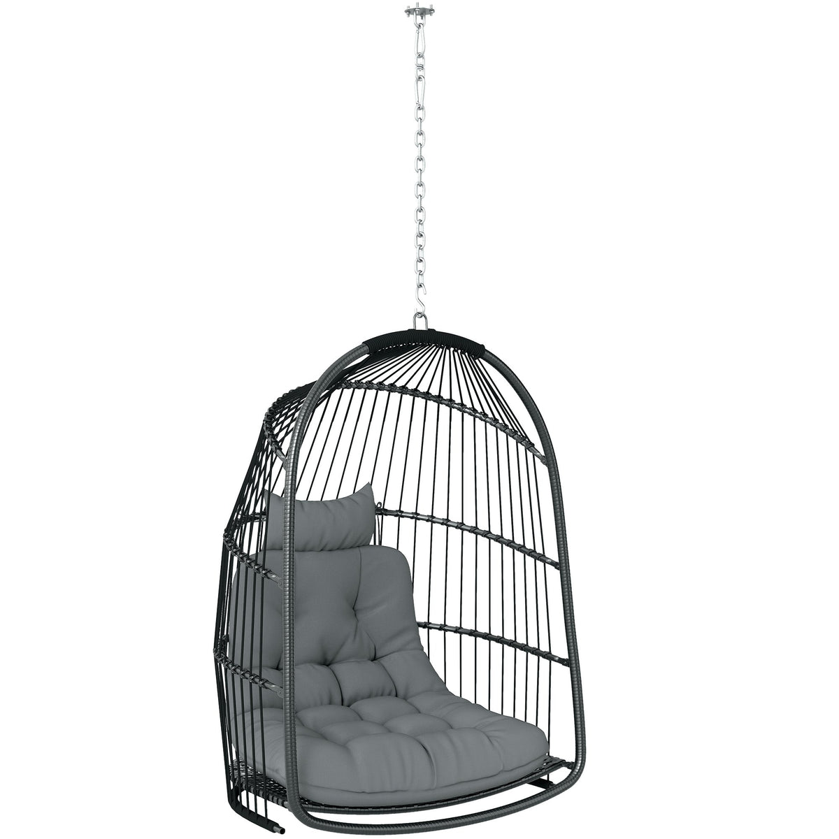 Foldable Hanging Egg Chair with Cushion, Headrest and Kit, Dark Grey — product view 2