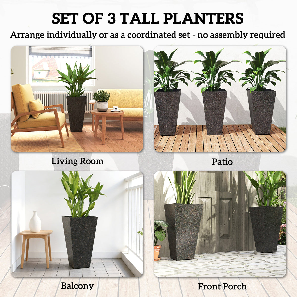 3-Piece 28" Tall Planters with Drainage Holes, Brown — product view 6