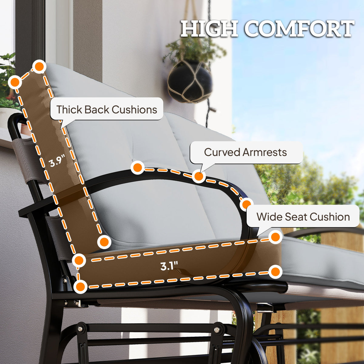 2-Person Outdoor Glider Bench with Cushions, Gray — product view 7
