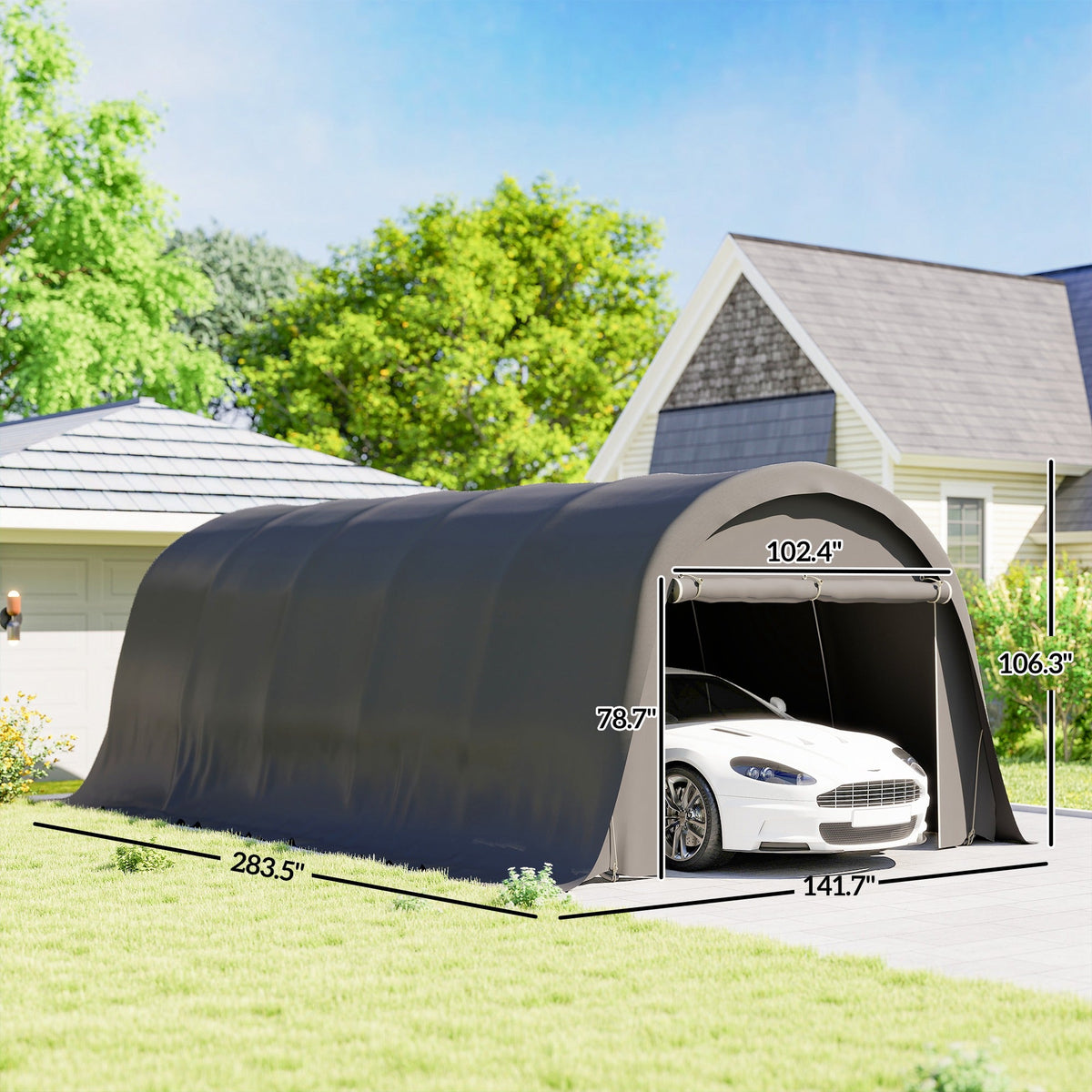 12' x 23.6' Heavy Duty Carport with Roll-Up Door, Dark Gray — product view 5