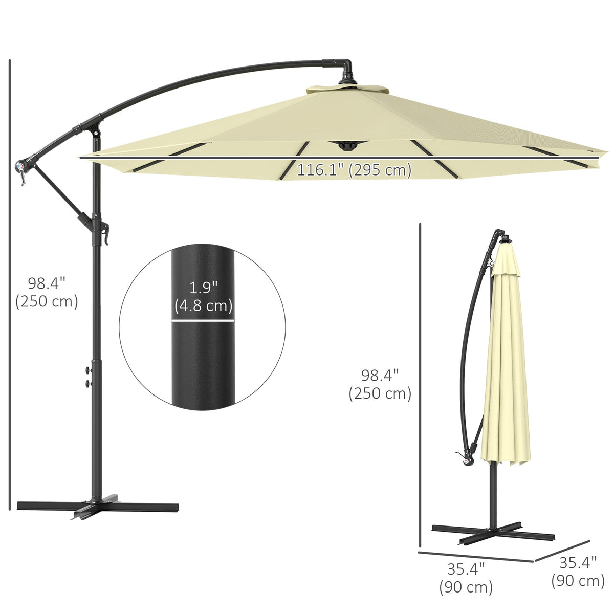 10' Deluxe Patio Umbrella with Crank and Cross Base, Beige — product view 5