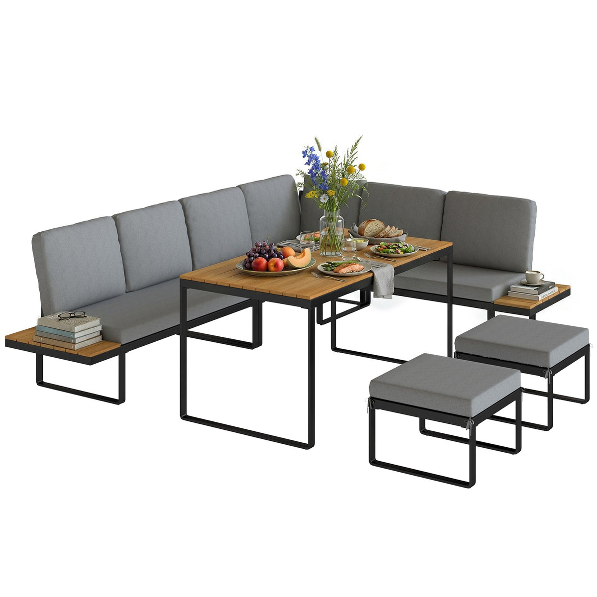 FlexNook 6-Piece Corner Sofa Set for 6-8, Aluminium Frame with Cushions, Grey — product view 2