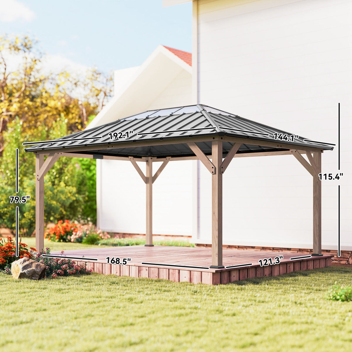 12' x 16' Wood Hardtop Gazebo with Clear Roof, Light Walnut — product view 5