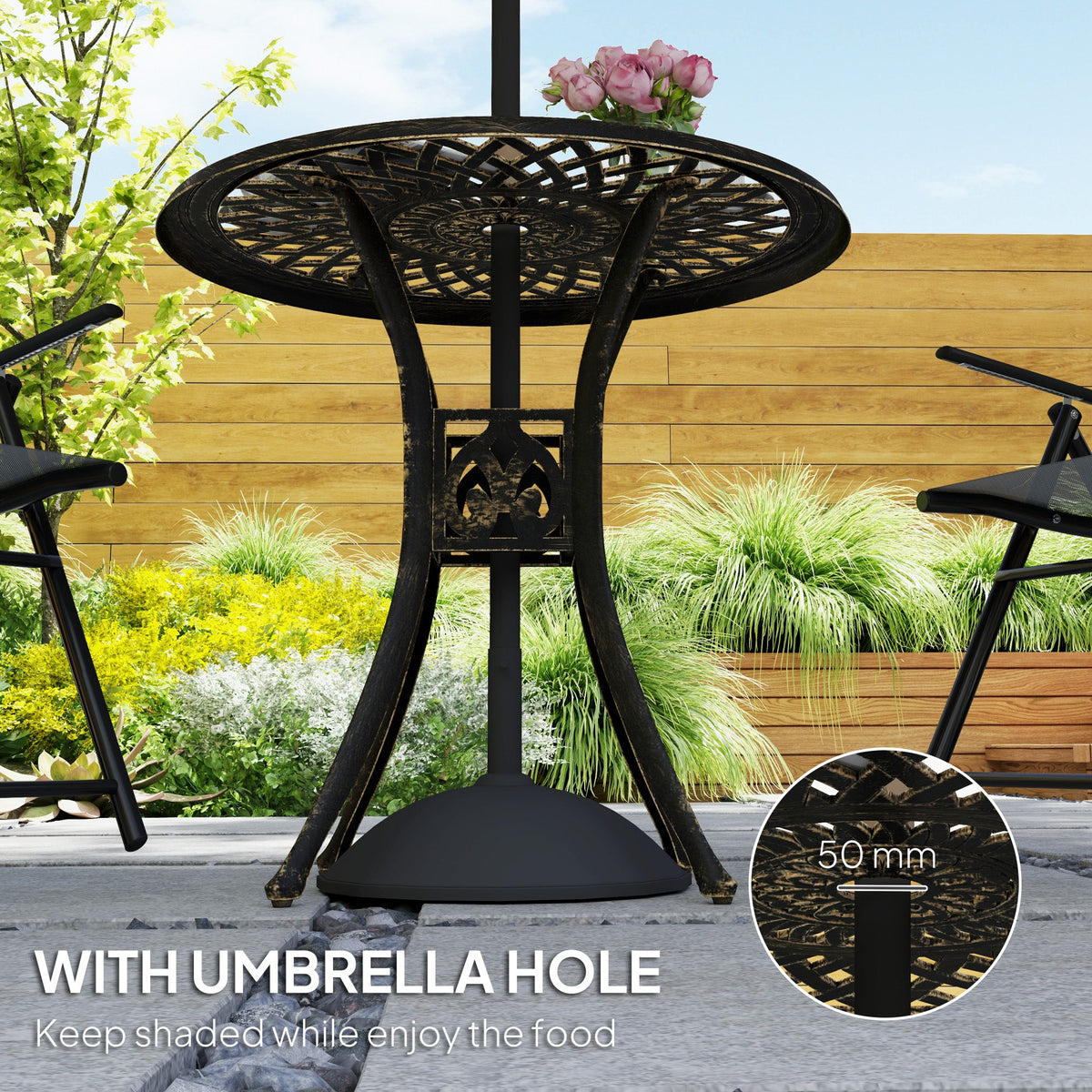 78 cm Round Cast Aluminium Garden Table with Parasol Hole, Bronze Tone — product view 7