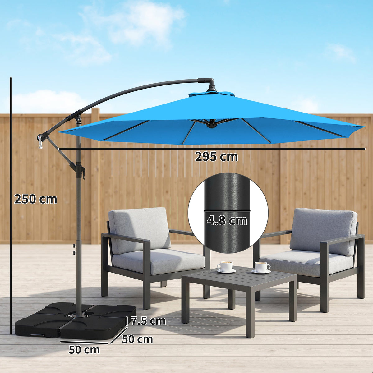 3 m Cantilever Parasol with Weights, Cover & Cross Base, Blue — product view 5