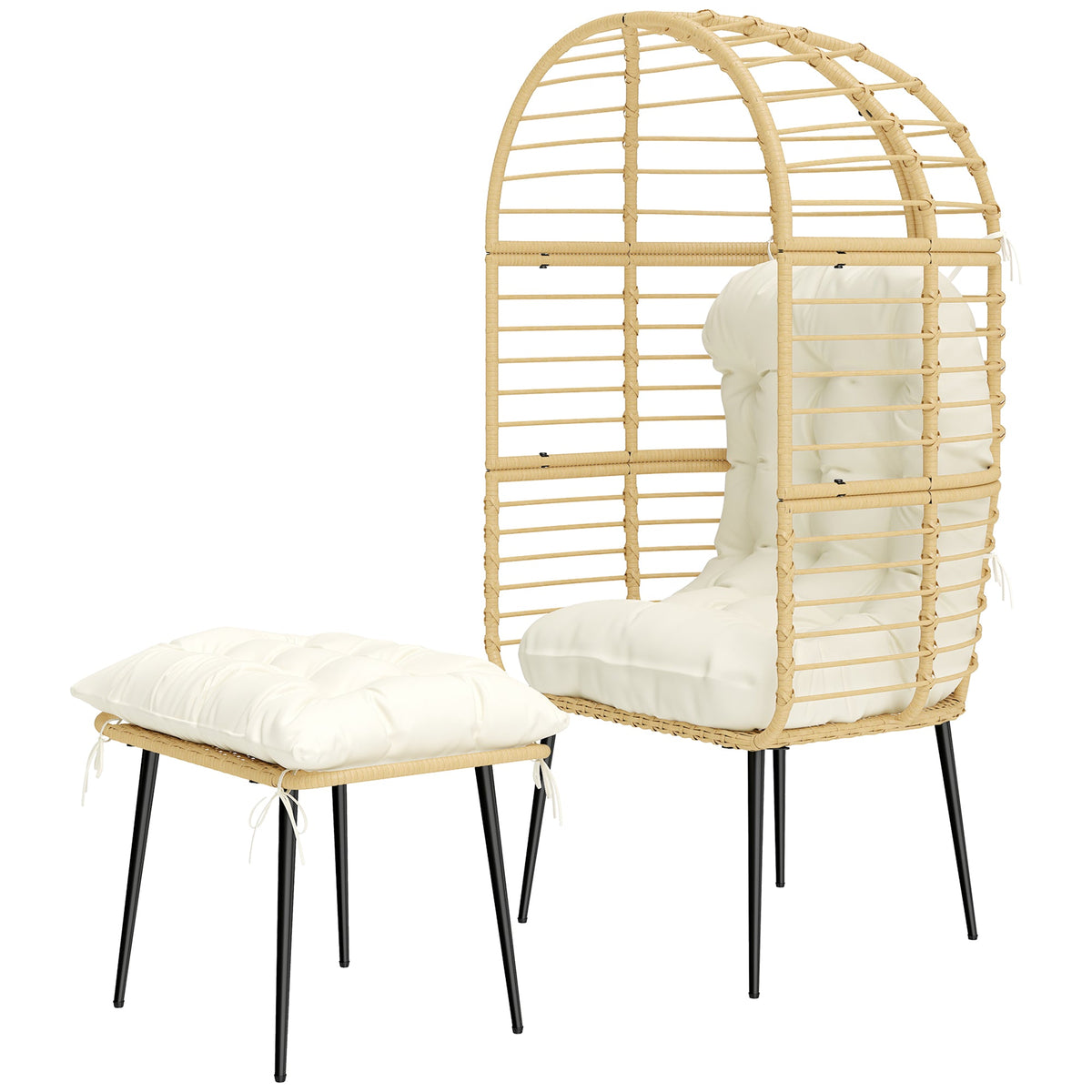 Standing Egg Chair with Footstool, PE Rattan Egg Chair with Cushions, Beige — product view 2