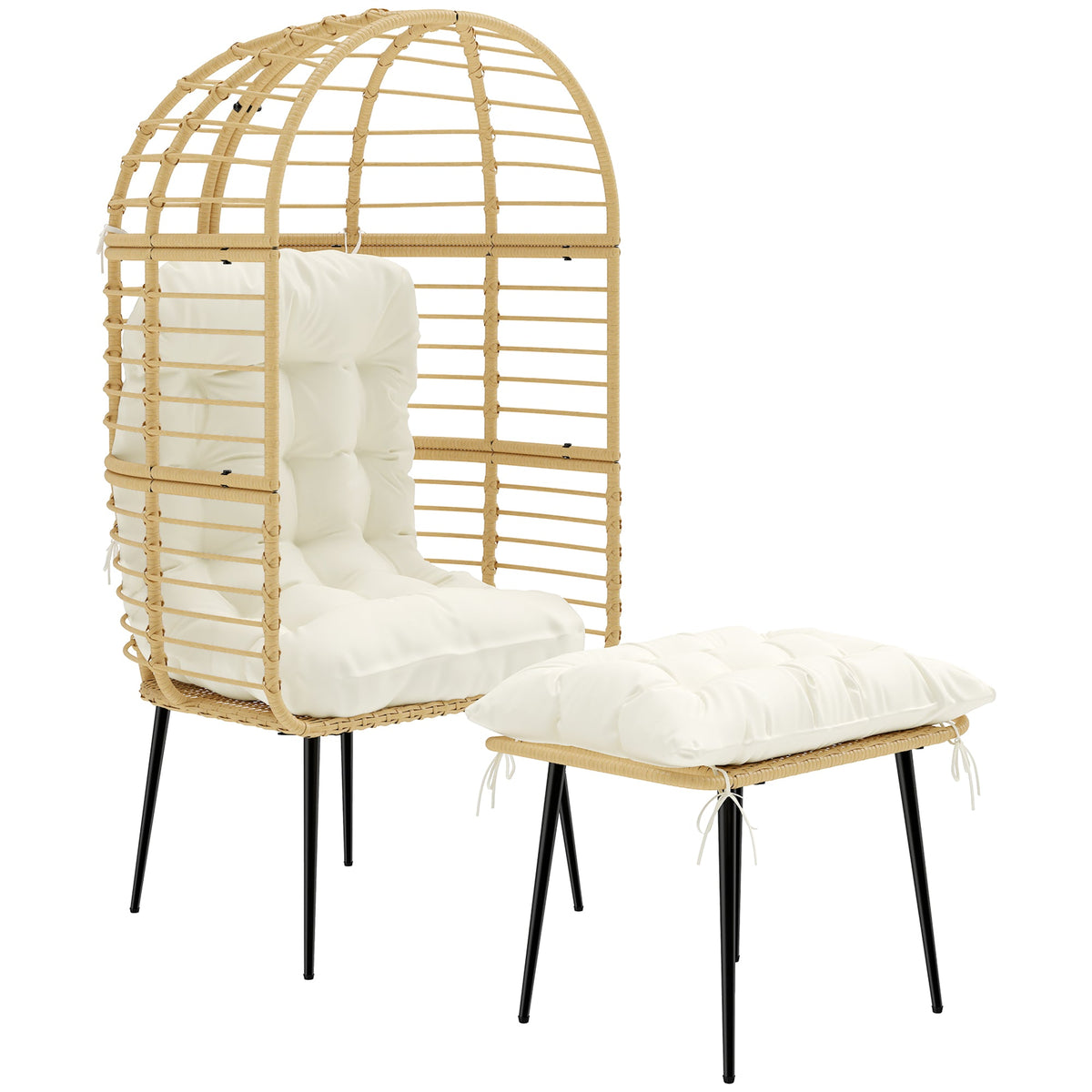 Standing Egg Chair with Footstool, PE Rattan Egg Chair with Cushions, Beige — product view 1