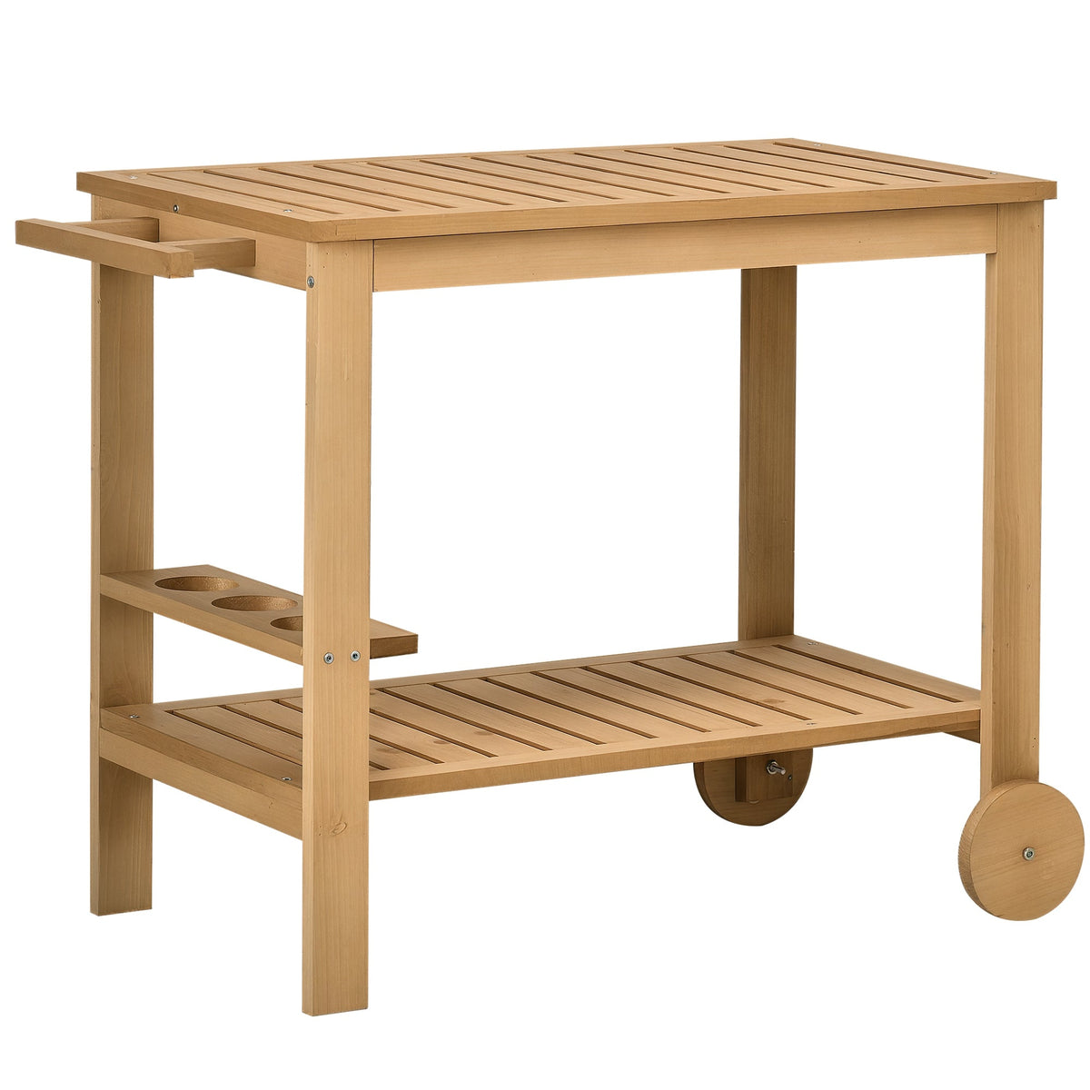 Wood Outdoor Bar Cart with 2 Shelves and Wine Holders, Natural — product view 1