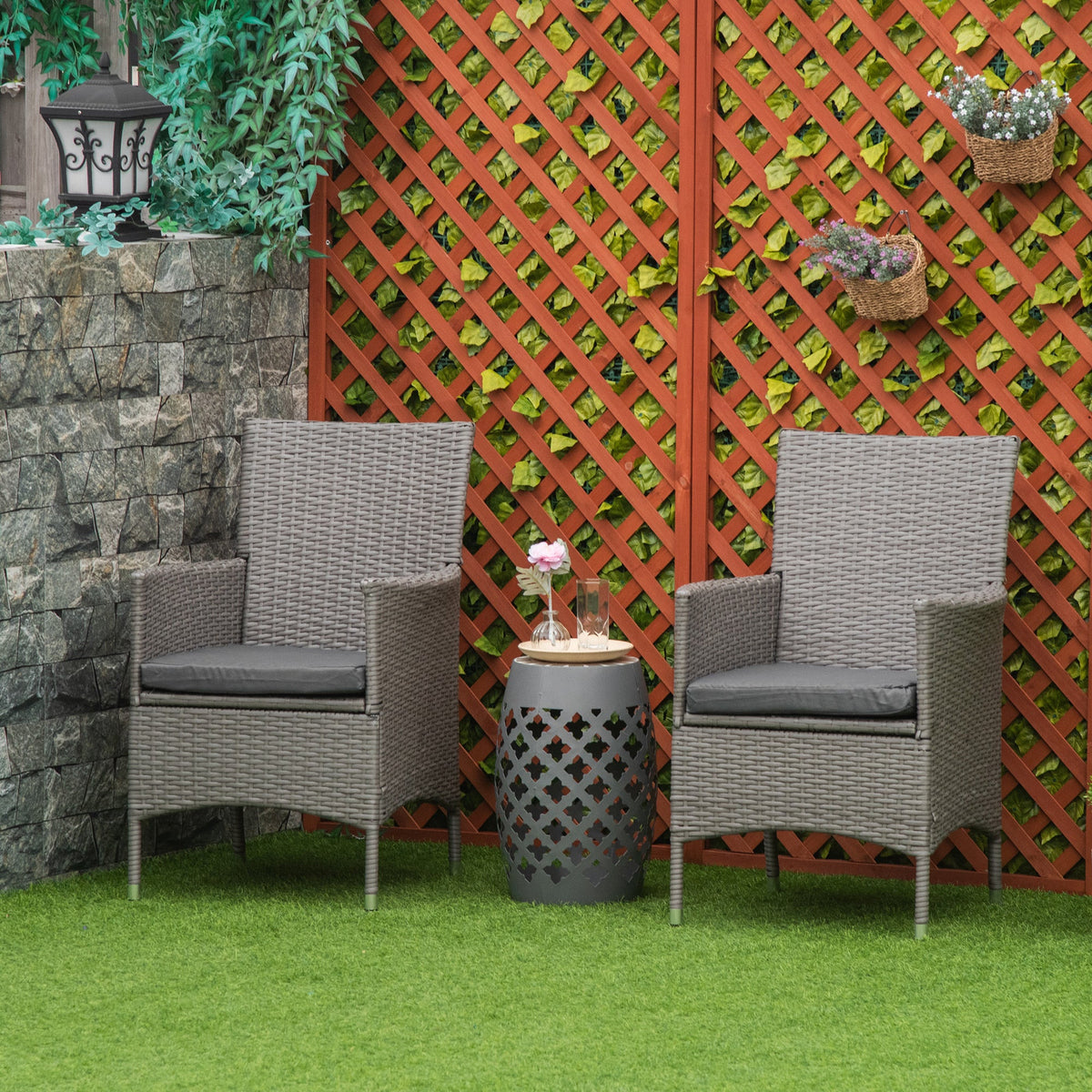 2 Piece PE Rattan Dining Chair Set with Cushions & High Back, Grey — product view 3