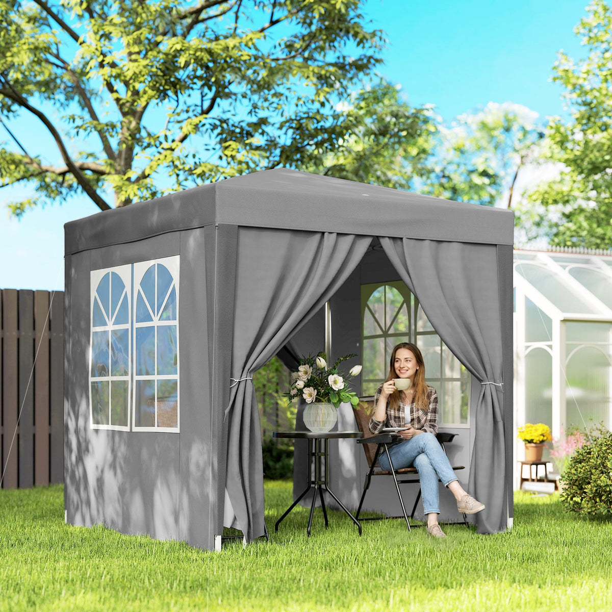 6.6' x 6.6' Pop-Up Canopy Tent with Removable Sidewalls and Carry Bag, Grey — product view 3