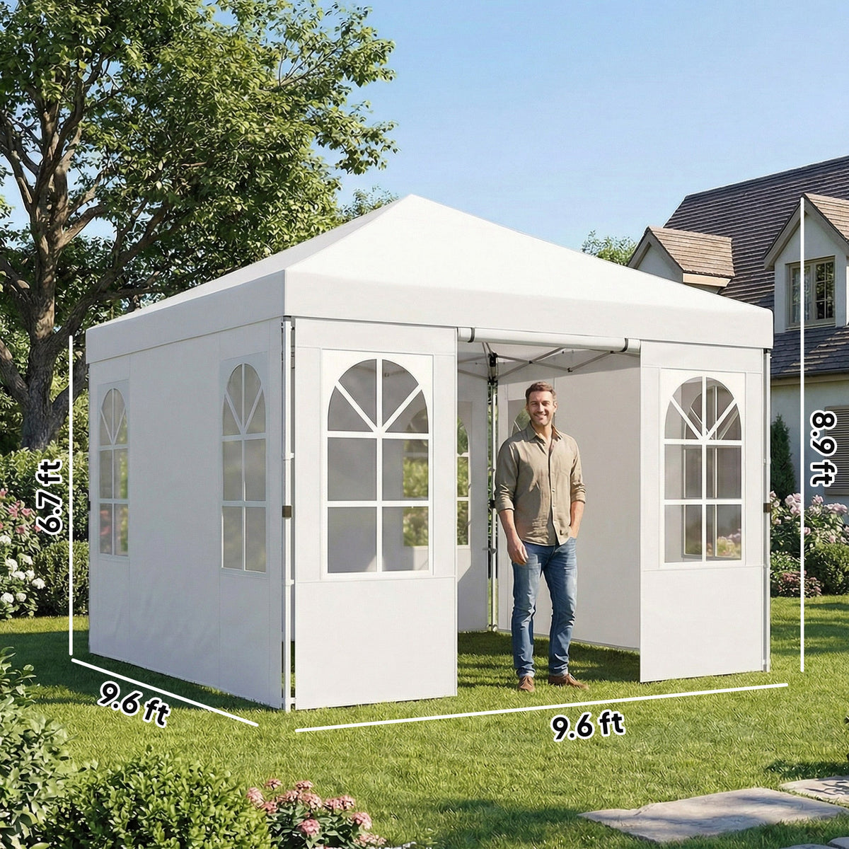 9.6' x 9.6' Pop Up Canopy Tent with Sidewalls, White — product view 5