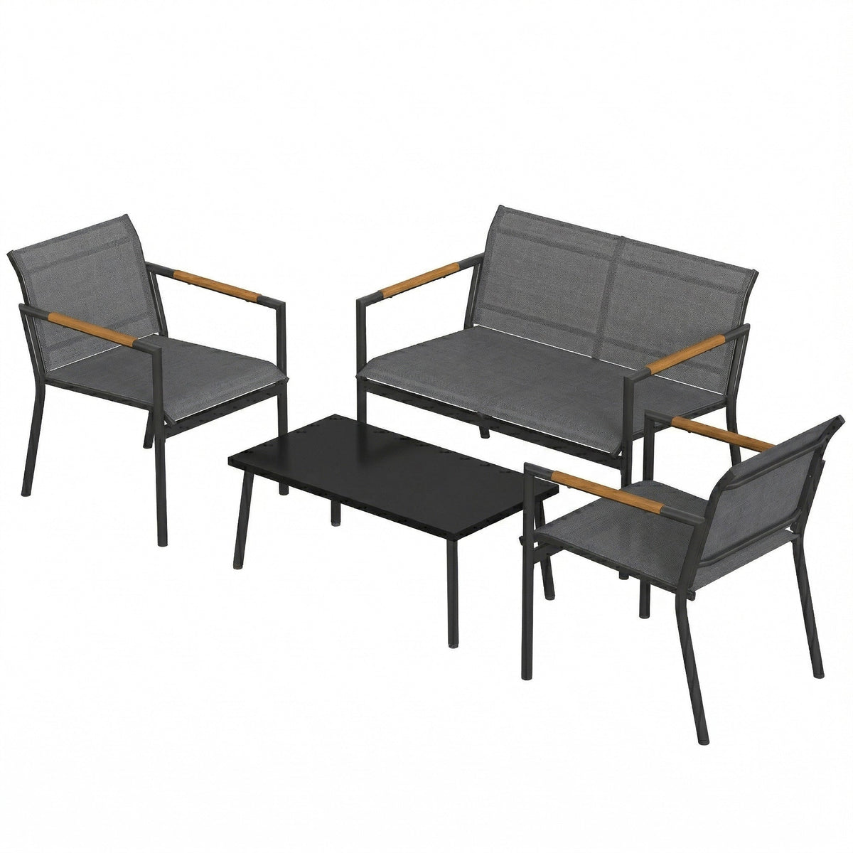 4-Seater Outdoor Sofa Set with Loveseat, 2 Armchairs & Metal Table, Mesh, Grey — product view 2