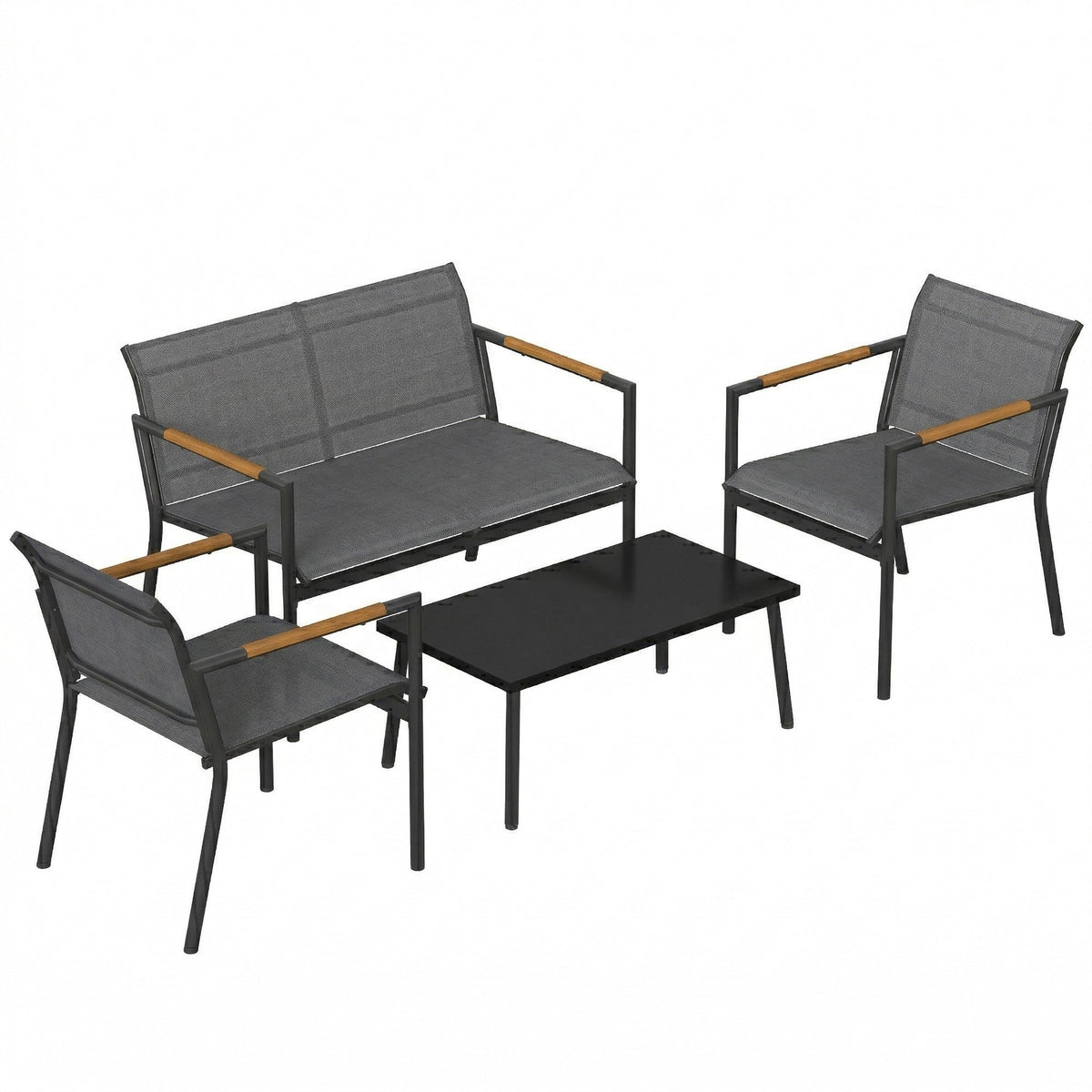 4-Seater Outdoor Sofa Set with Loveseat, 2 Armchairs & Metal Table, Mesh, Grey — product view 1