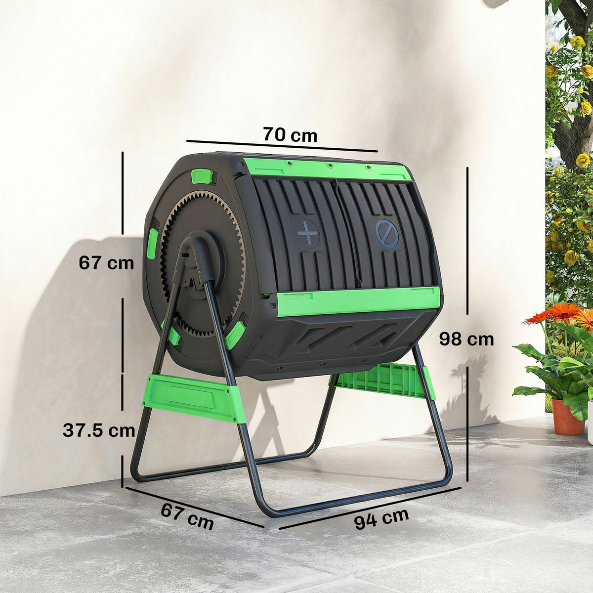200L Dual Chamber Rotating Compost Tumbler with 8 Adjustable Vents, BPA Free Outdoor Composter in Green — product view 5