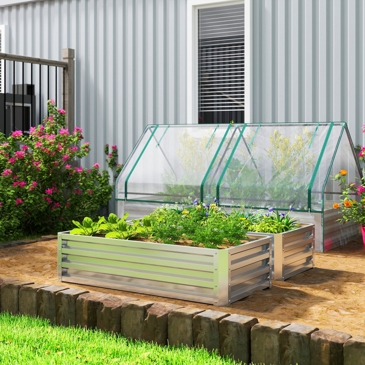 4' x 2' x 1' Galvanized Raised Garden Bed, Silver — product view 3