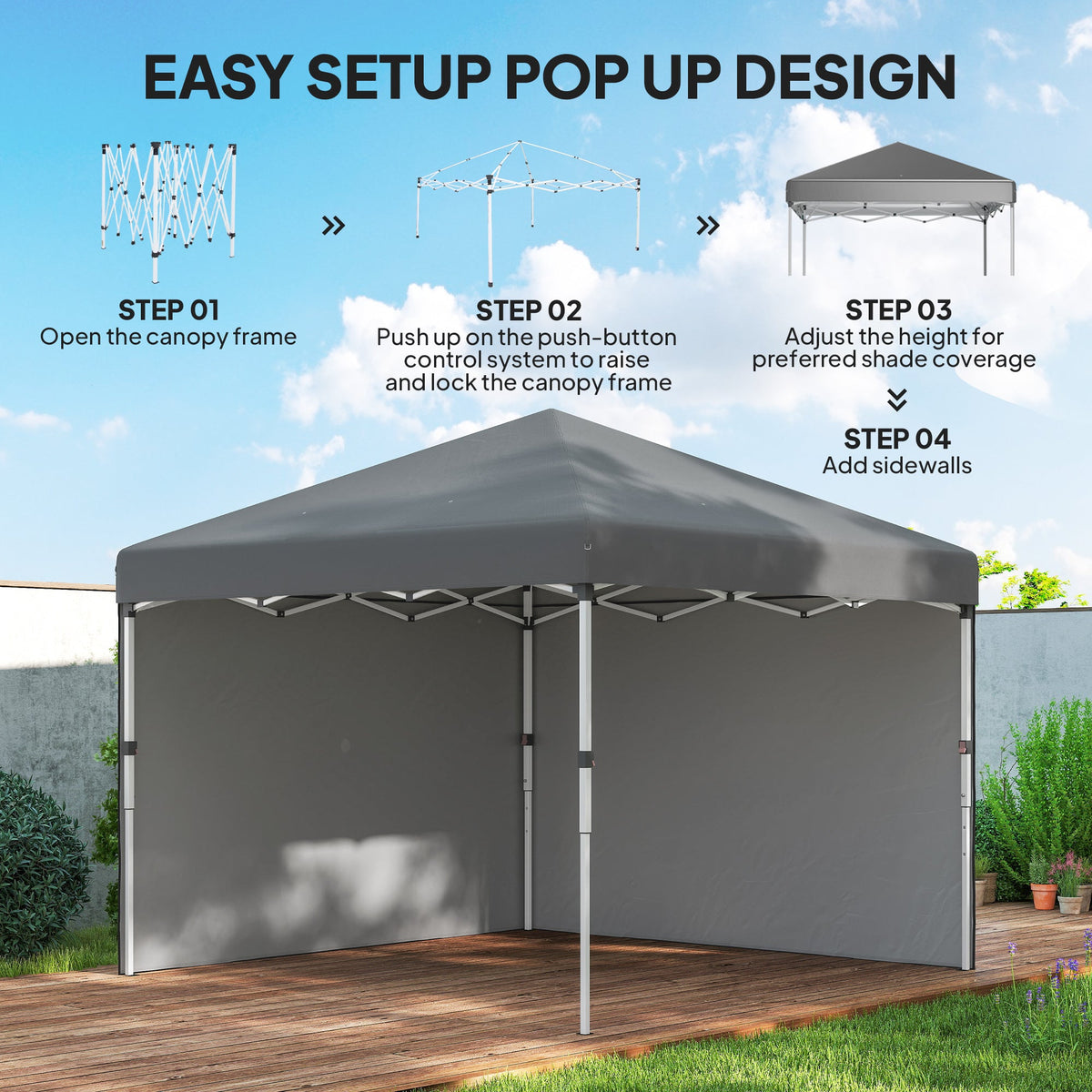 10' x 10' Pop Up Canopy Tent with Sidewalls and Roller Bag, Dark Grey — product view 7