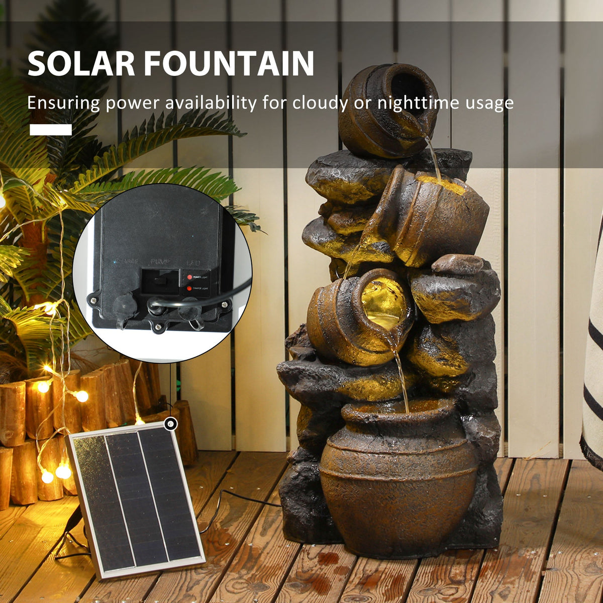 28.3" Solar Outdoor Water Fountain with LED Lights — product view 7