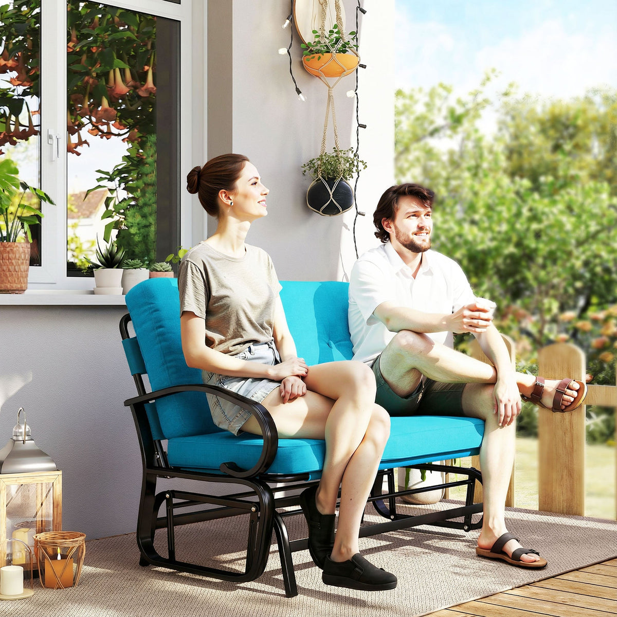 2-Person Outdoor Glider Bench with Cushions, Blue — product view 3