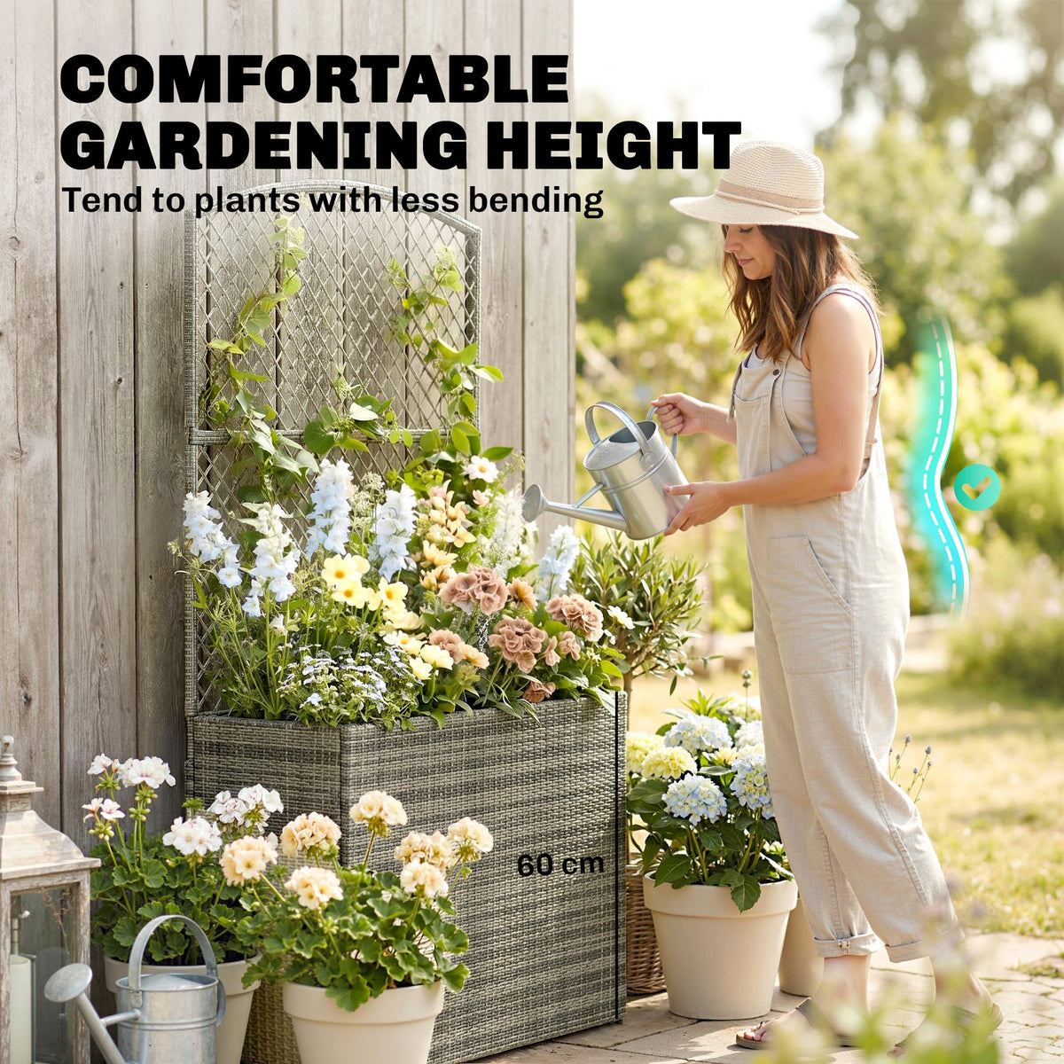Rattan Planter with Trellis for Climbing Plants, 80 x 30 x 163 cm, Dark Grey — product view 7