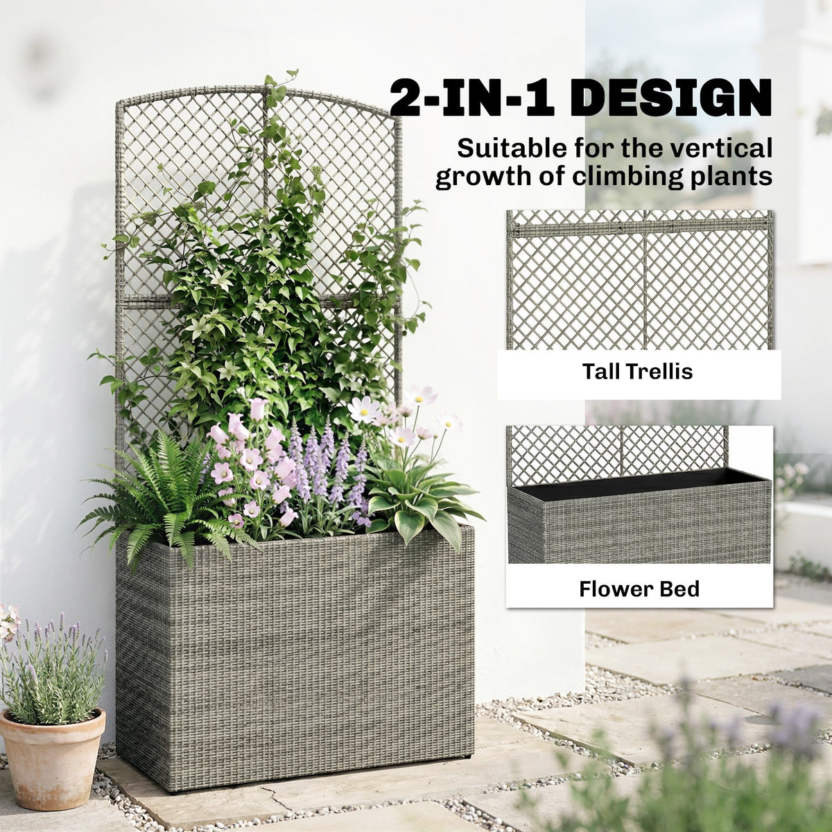 Rattan Planter with Trellis for Climbing Plants, 80 x 30 x 163 cm, Dark Grey — product view 6