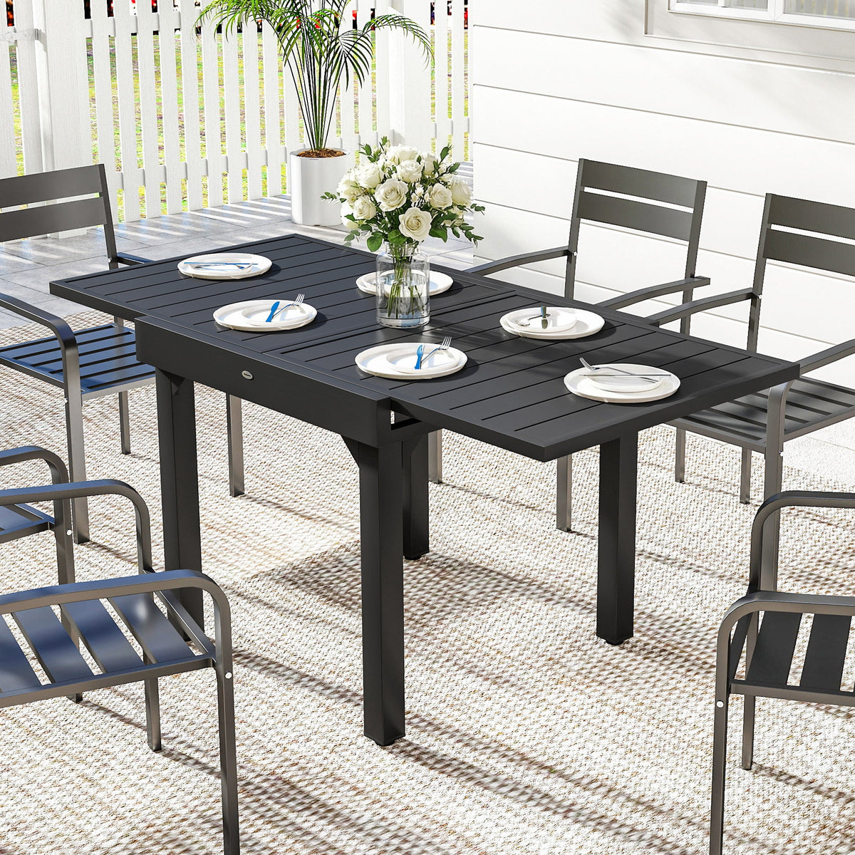 80-160 cm Extendable Aluminium Garden Table for 4-6 People, Black — product view 4