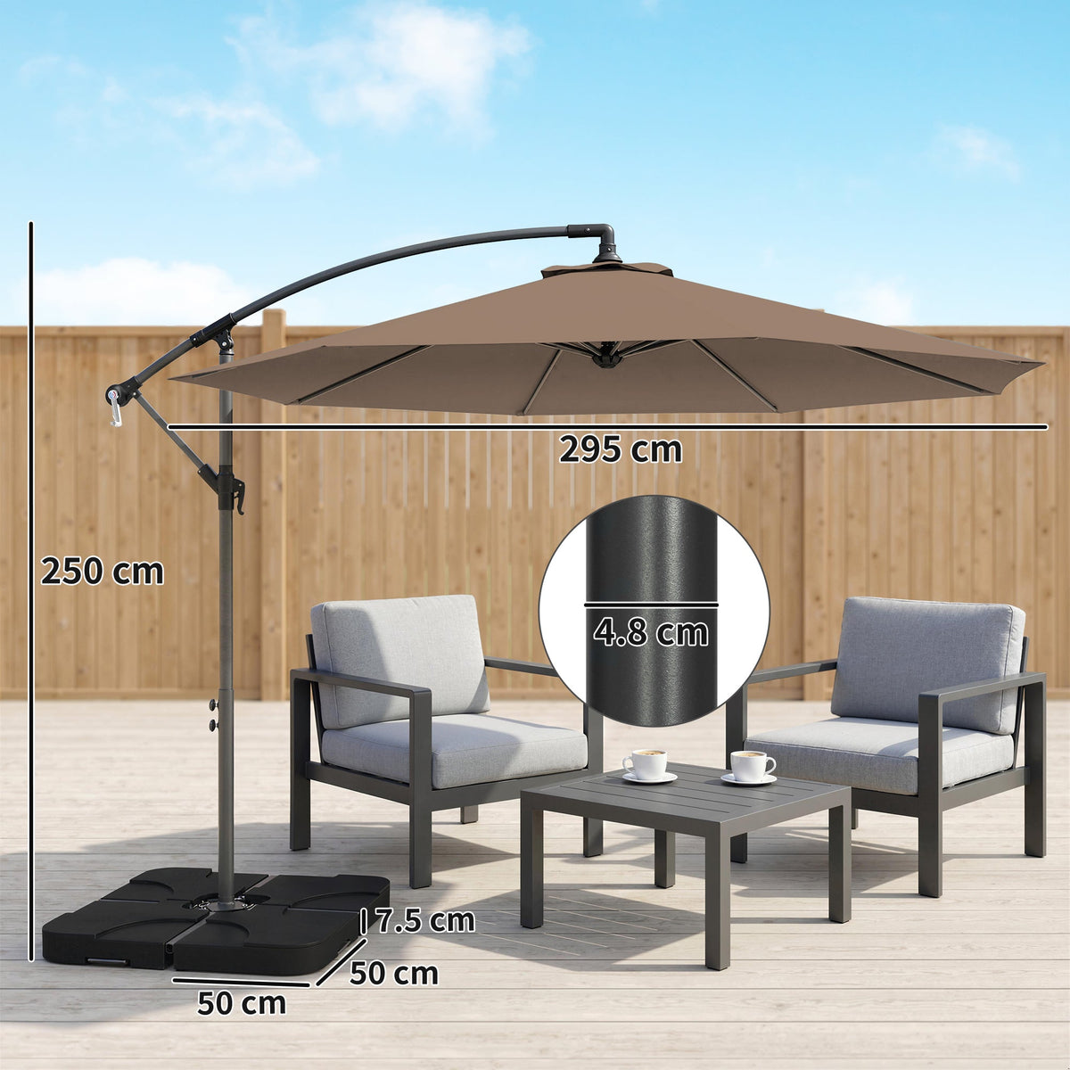 3 m Cantilever Parasol with Weights, Cover & Cross Base, Coffee — product view 5