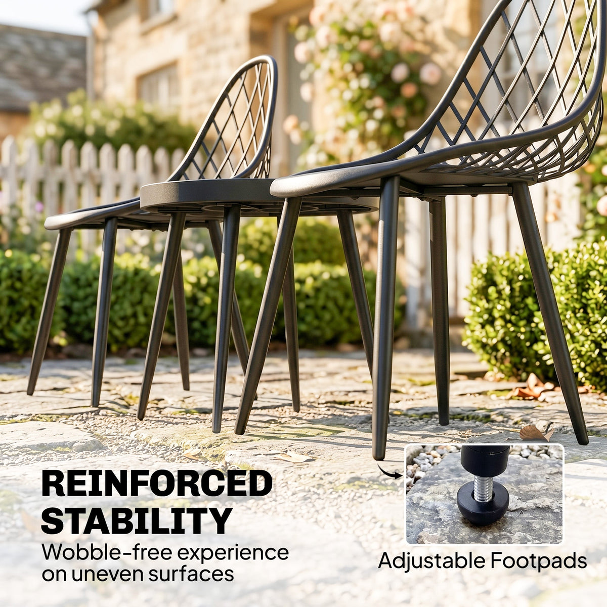 3-Piece Outdoor Bistro Set, 2 Chairs & Round Table, Weatherproof Metal, Black — product view 7