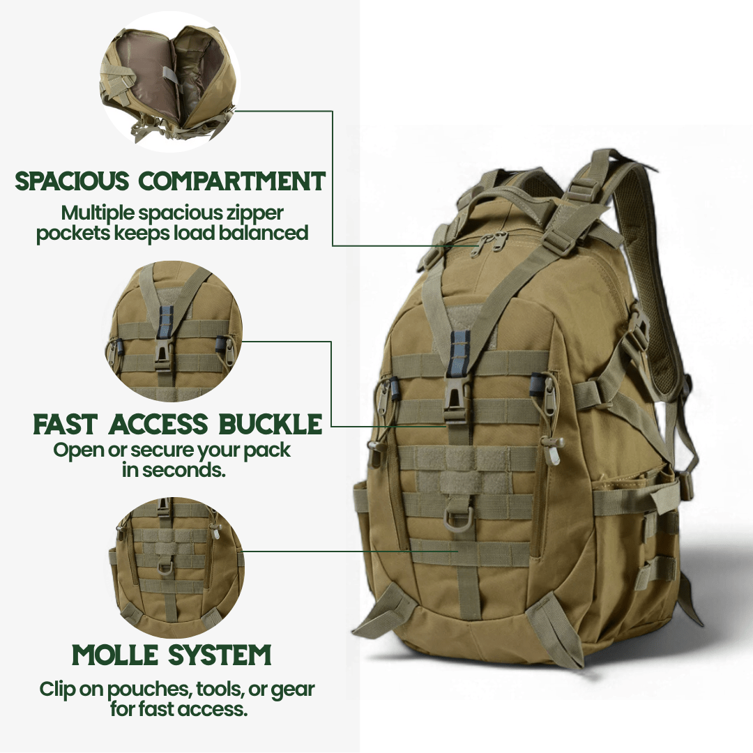 LoungeYard | 40L Outdoor Backpack with MOLLE System & Waterproof Military Construction — product view 4