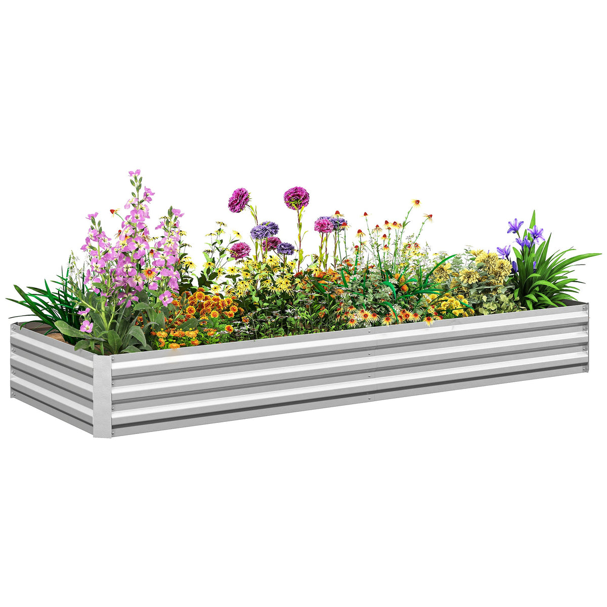 8' x 3' x 1' Galvanized Raised Garden Bed for Growing Flowers, Succulents, Silver — product view 1