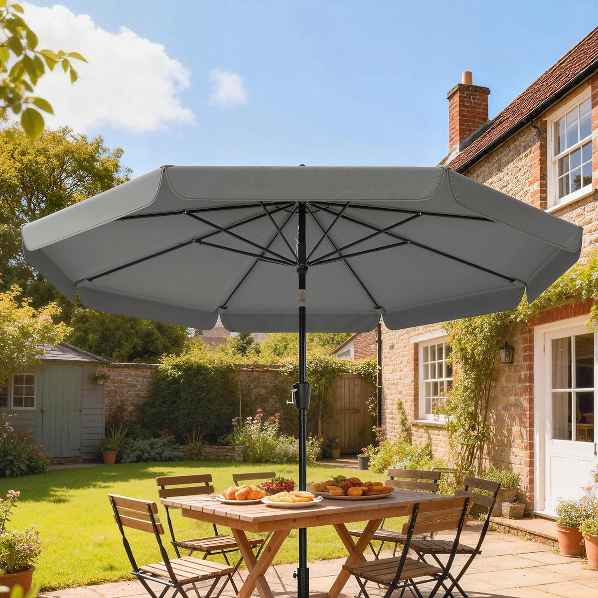 10ft Patio Umbrella with Push Button Tilt and Crank, Dark Grey — product view 3