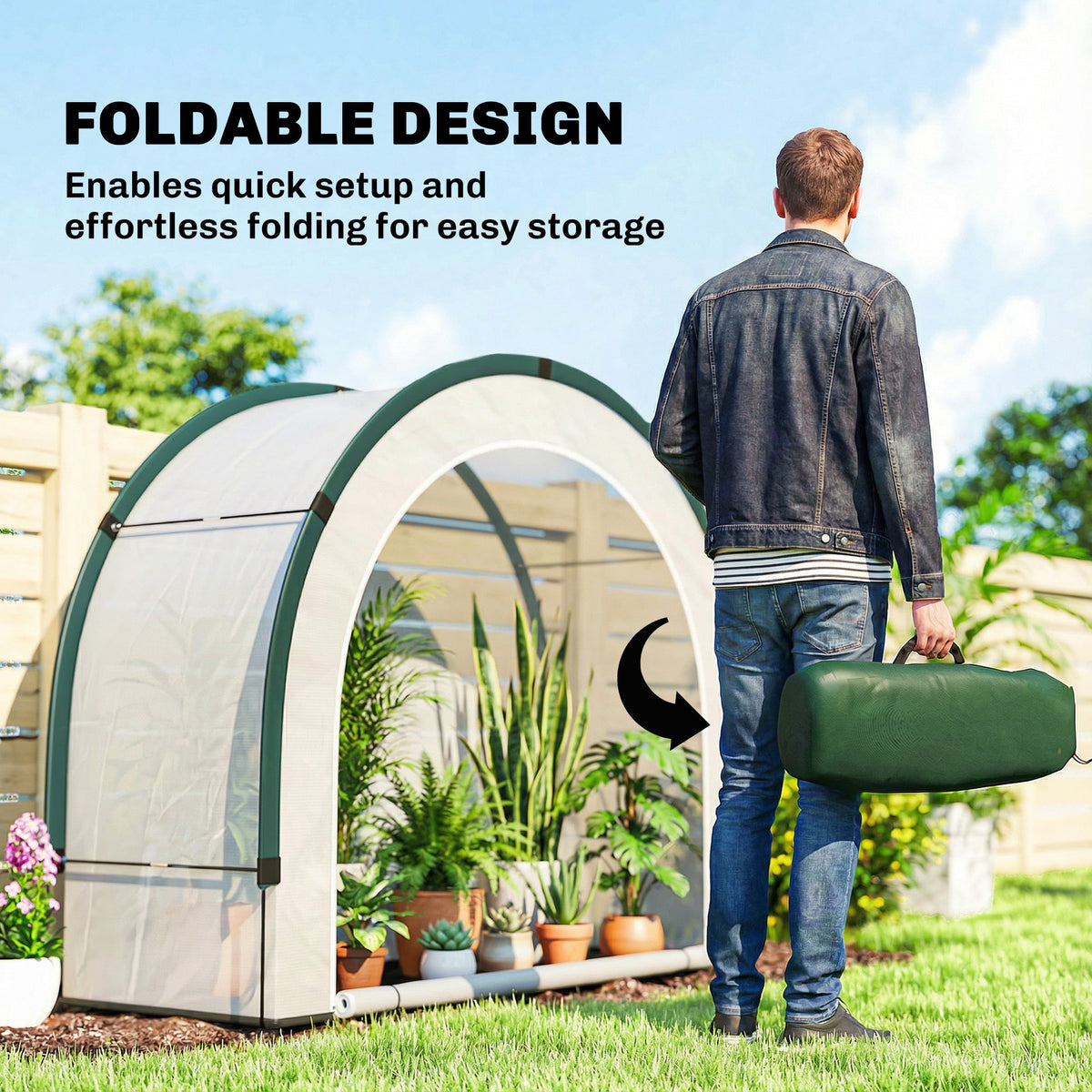 Foldable Small Greenhouse with Zipper Door, 200 x 80 x 164 cm, Green — product view 6