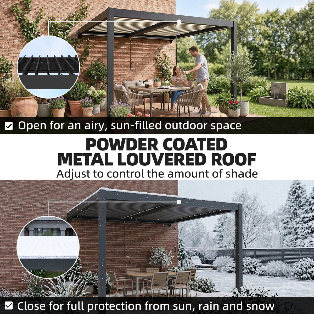 3 x 3 m Dark Grey Louvered Pergola with Adjustable Metal Roof, LED Lights — product view 7