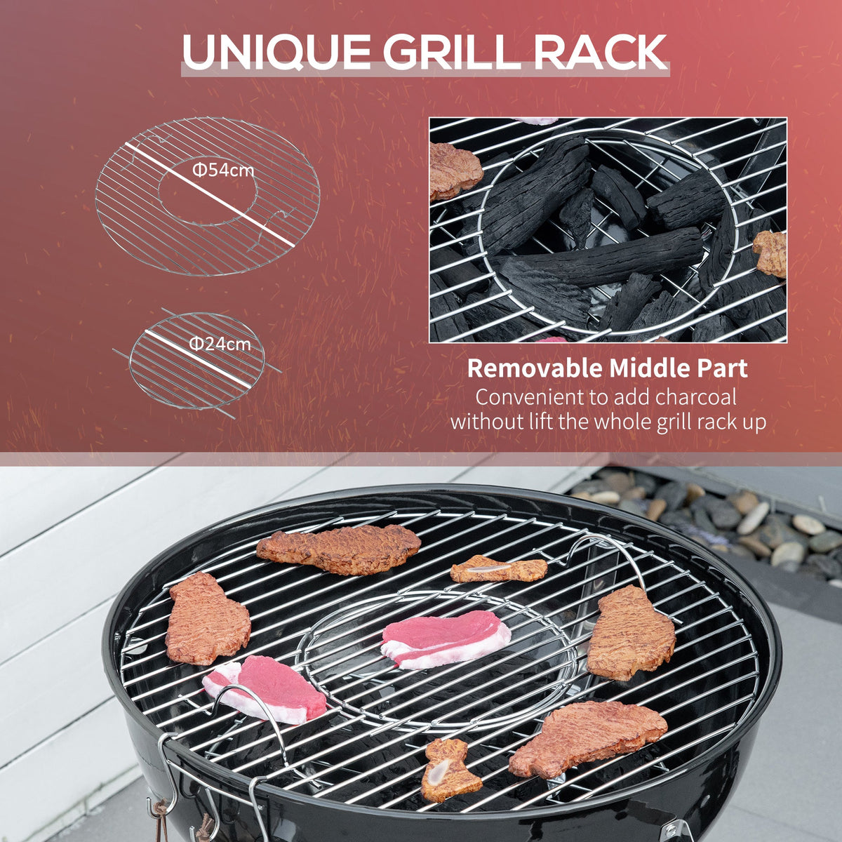 Portable Kettle Charcoal BBQ Smoker with Lid, Shelf & Wheels — product view 6