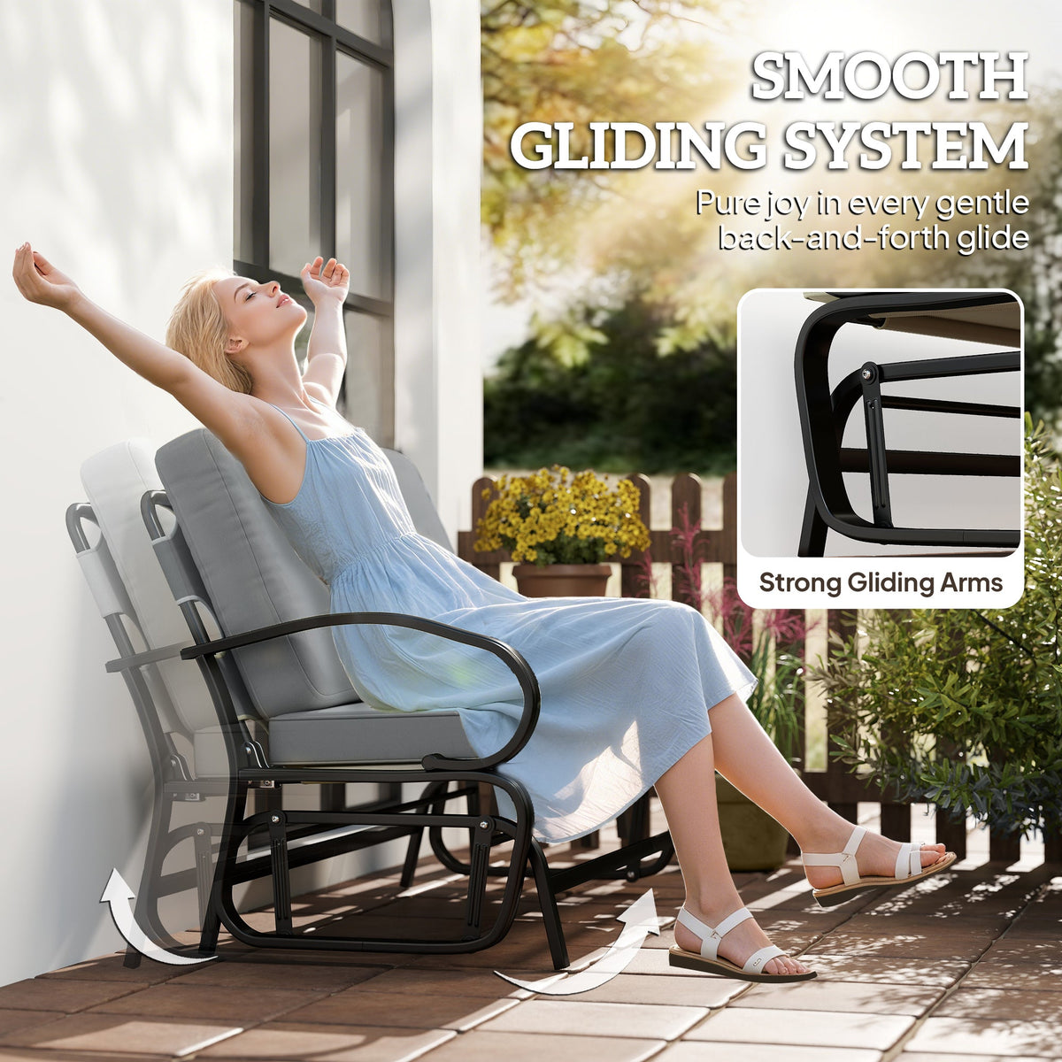 2-Person Outdoor Glider Bench with Cushions, Gray — product view 6