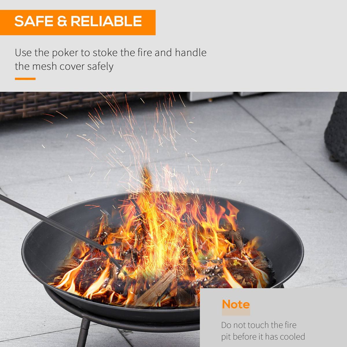 Dia. 47 x 21 cm Portable Outdoor Fire Pit with Poker, Black — product view 7